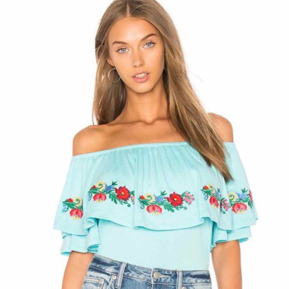✨Off The Shoulder Powder Blue Embroidered Top✨